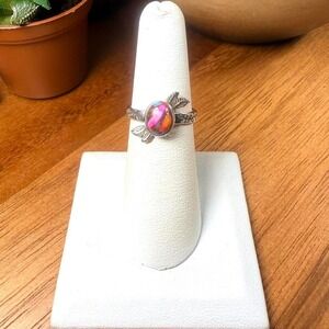 Southwest Pink Dahlia Turquoise Ring - Size 6 - .925 Sterling Silver